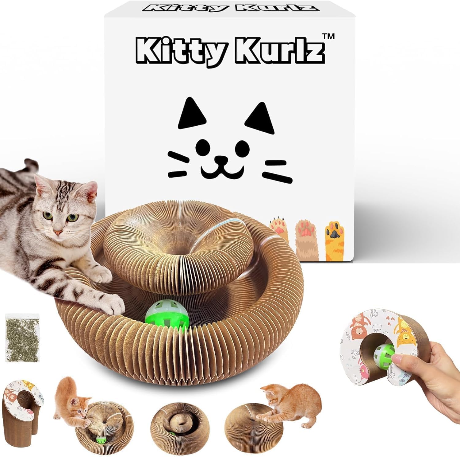 Kitty Kurlz Magic Organ Cat Toy front view showing the circular infinity track design with cardboard texture.