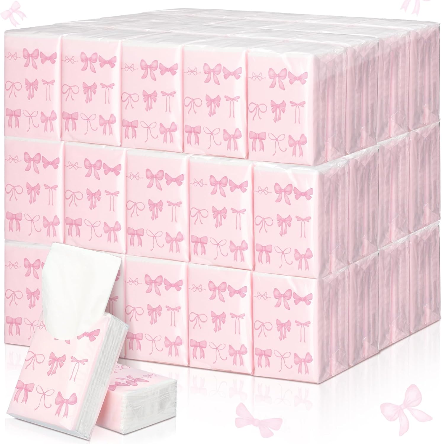 Therwen Pink Bow Travel Tissue Packs front view premium imported pocket tissues for handbags