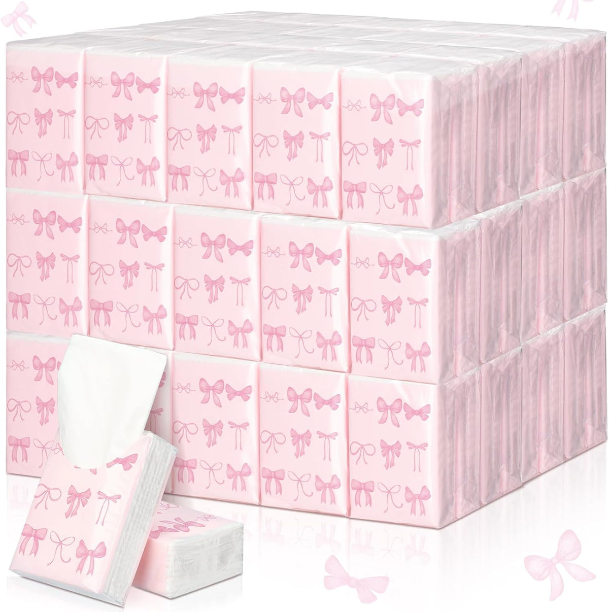 Therwen Pink Bow Travel Tissue Packs front view premium imported pocket tissues for handbags