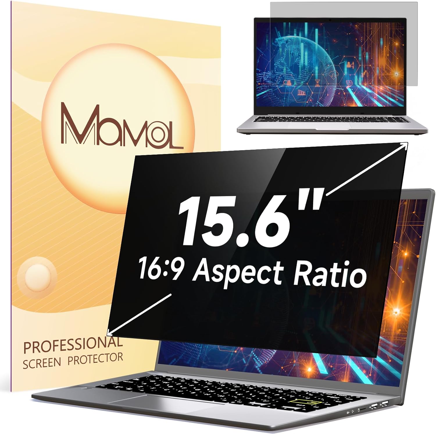 Mamol laptop privacy screen filter front view showing privacy angle