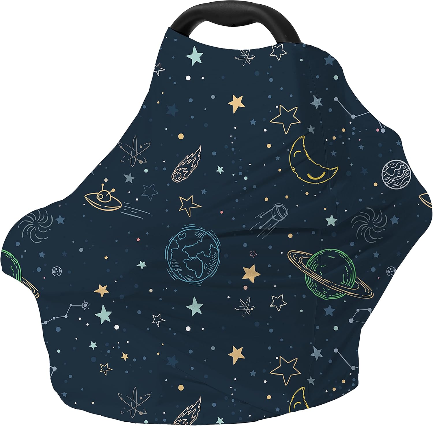 Dudeeghes multi use baby car seat cover front view fitted on an infant carrier capsule.