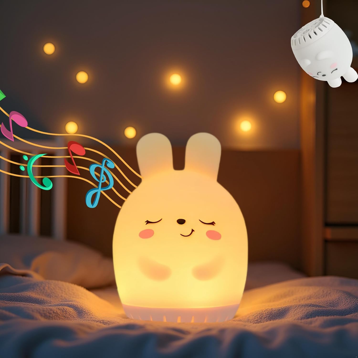 Xinjinhju soft silicone night light front view of cute white rabbit LED lamp.