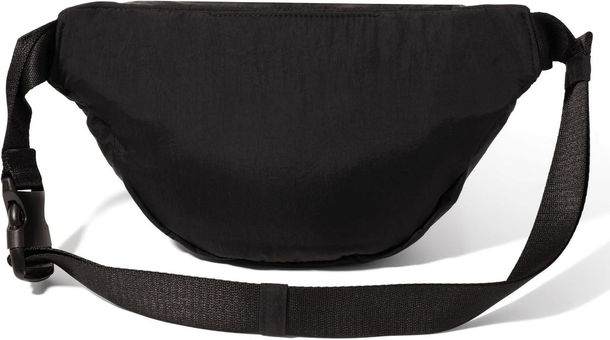 Lifestyle shot of the baggallini fanny pack worn comfortably around the waist