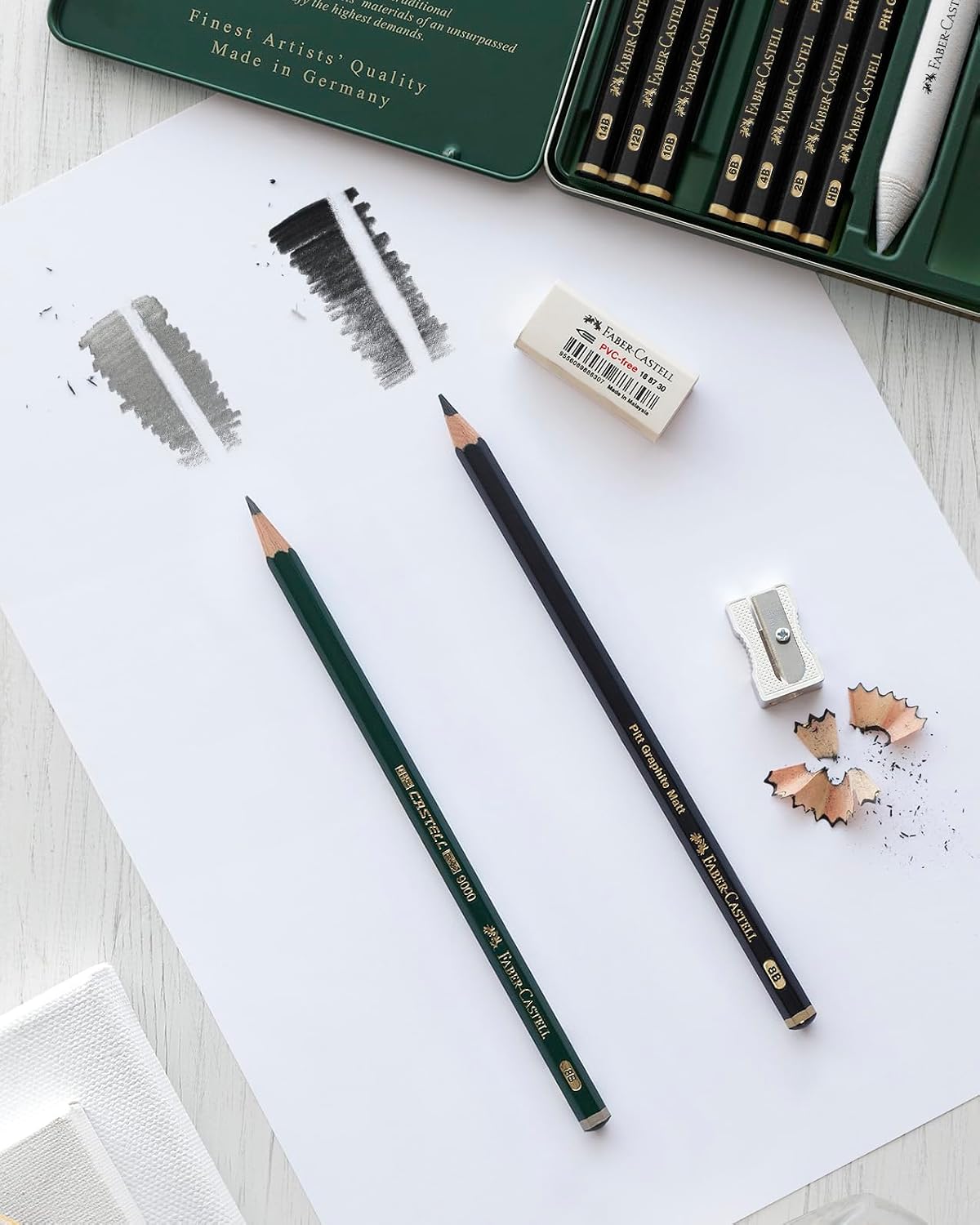 Close up of 10B, 12B, and 14B pencil tips