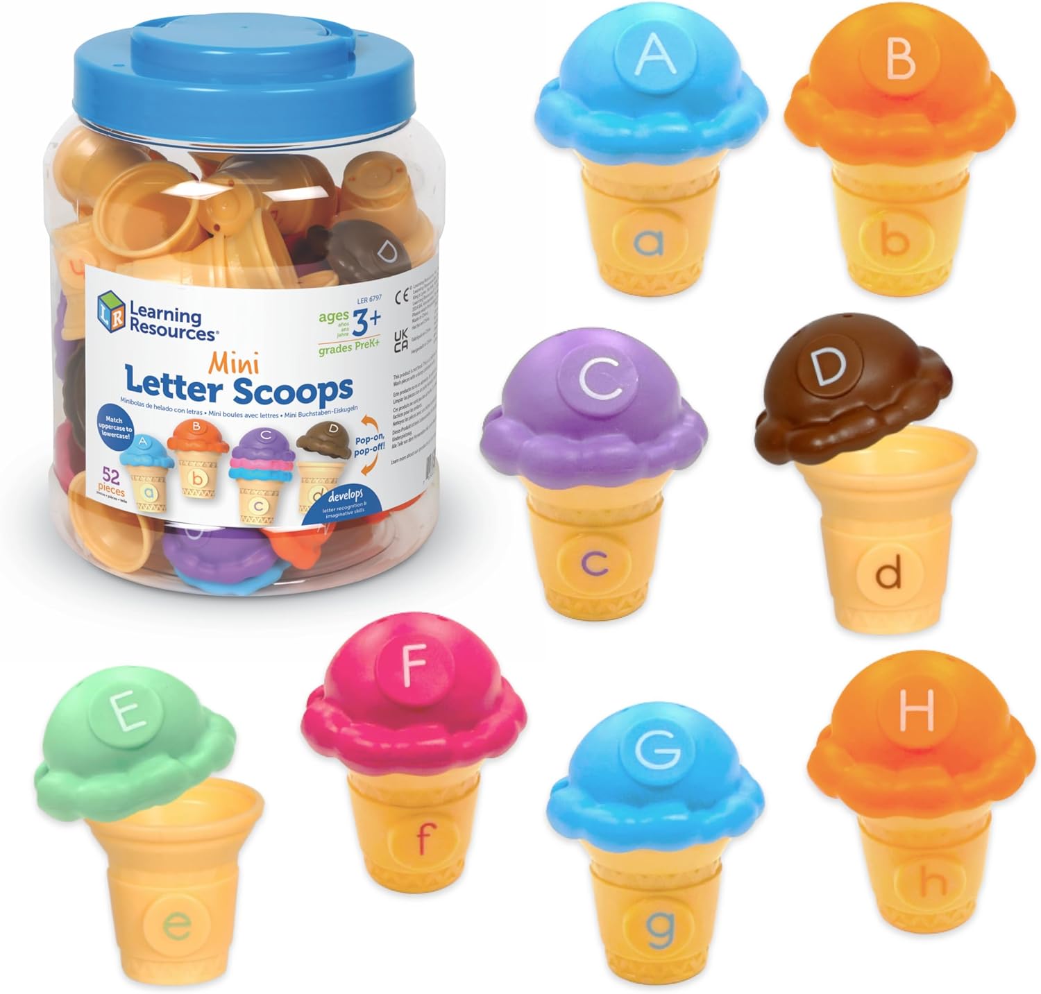 Learning Resources Mini Letter Scoops 52-piece alphabet set front view