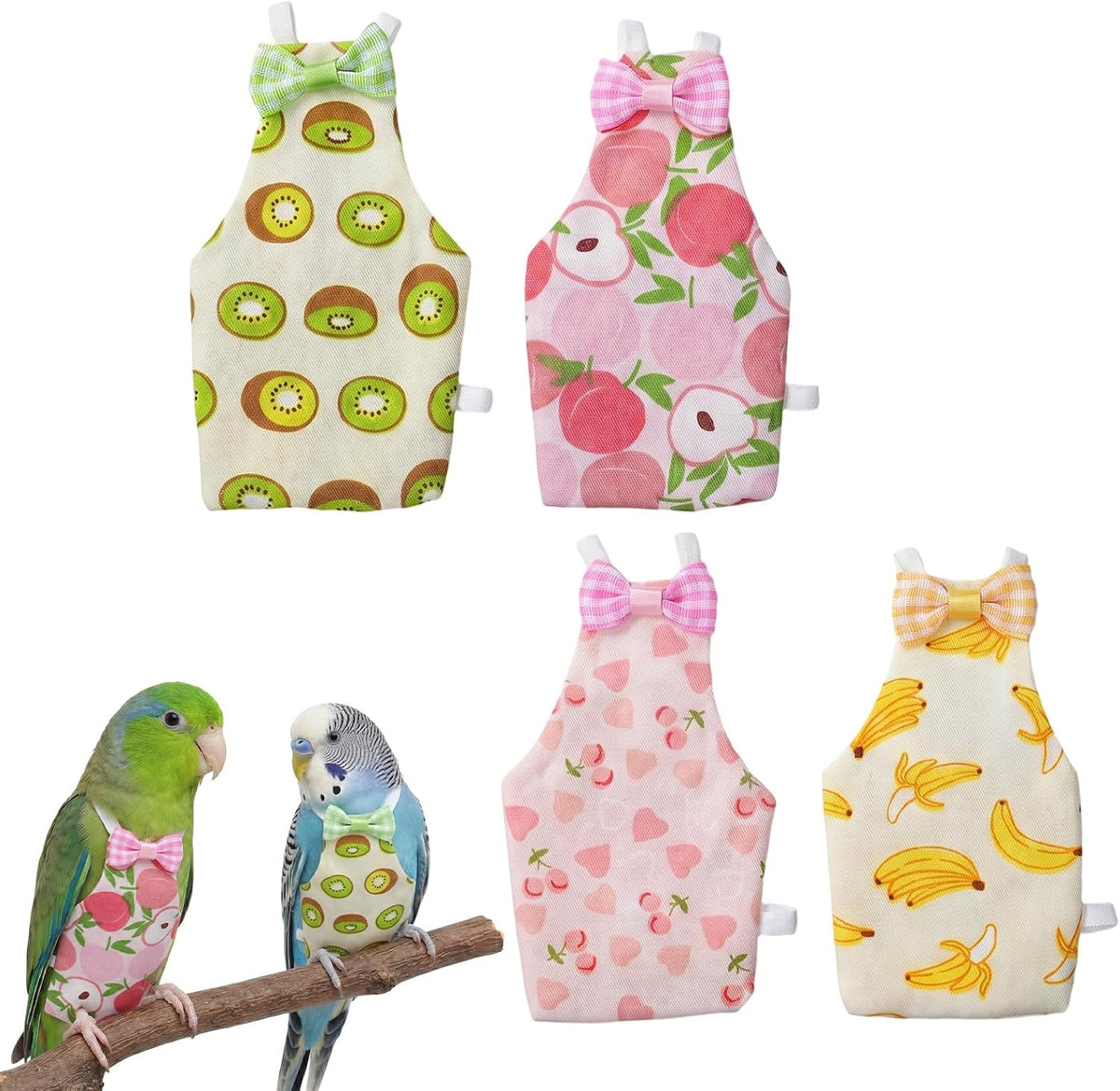 Skrfren reusable bird diaper pack of four front view with fruit patterns