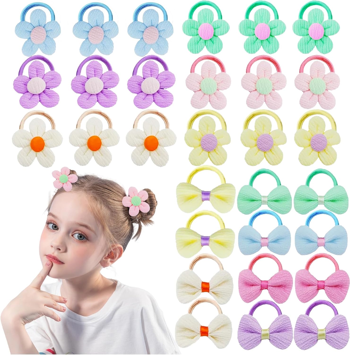 Enop 30 pieces toddler hair ties with bows front view