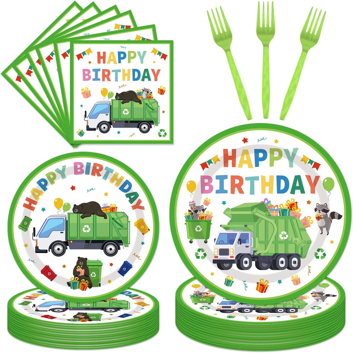 Euoyufo 96 piece garbage truck party supplies set front view