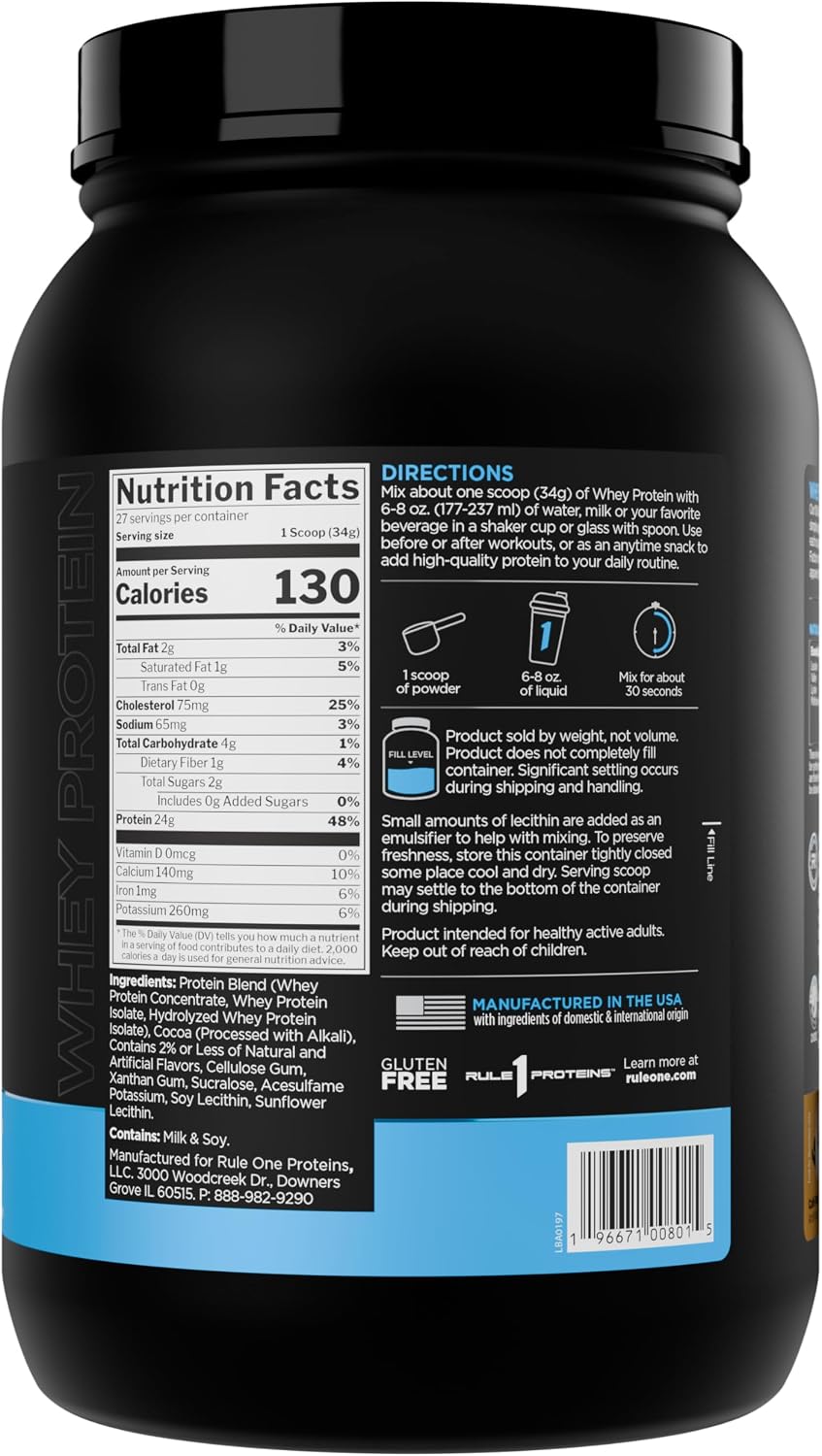 Rule 1 proteins supplement nutritional facts panel label