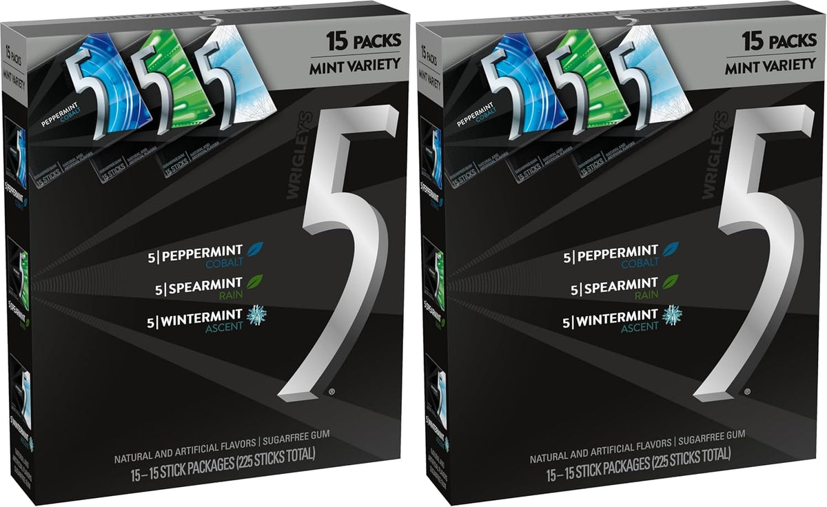 (15 Pack) 5 GUM Peppermint, Spearmint, Wintermint Sugar Free Chewing Gum Variety Pack, 15 Stick - Image 9