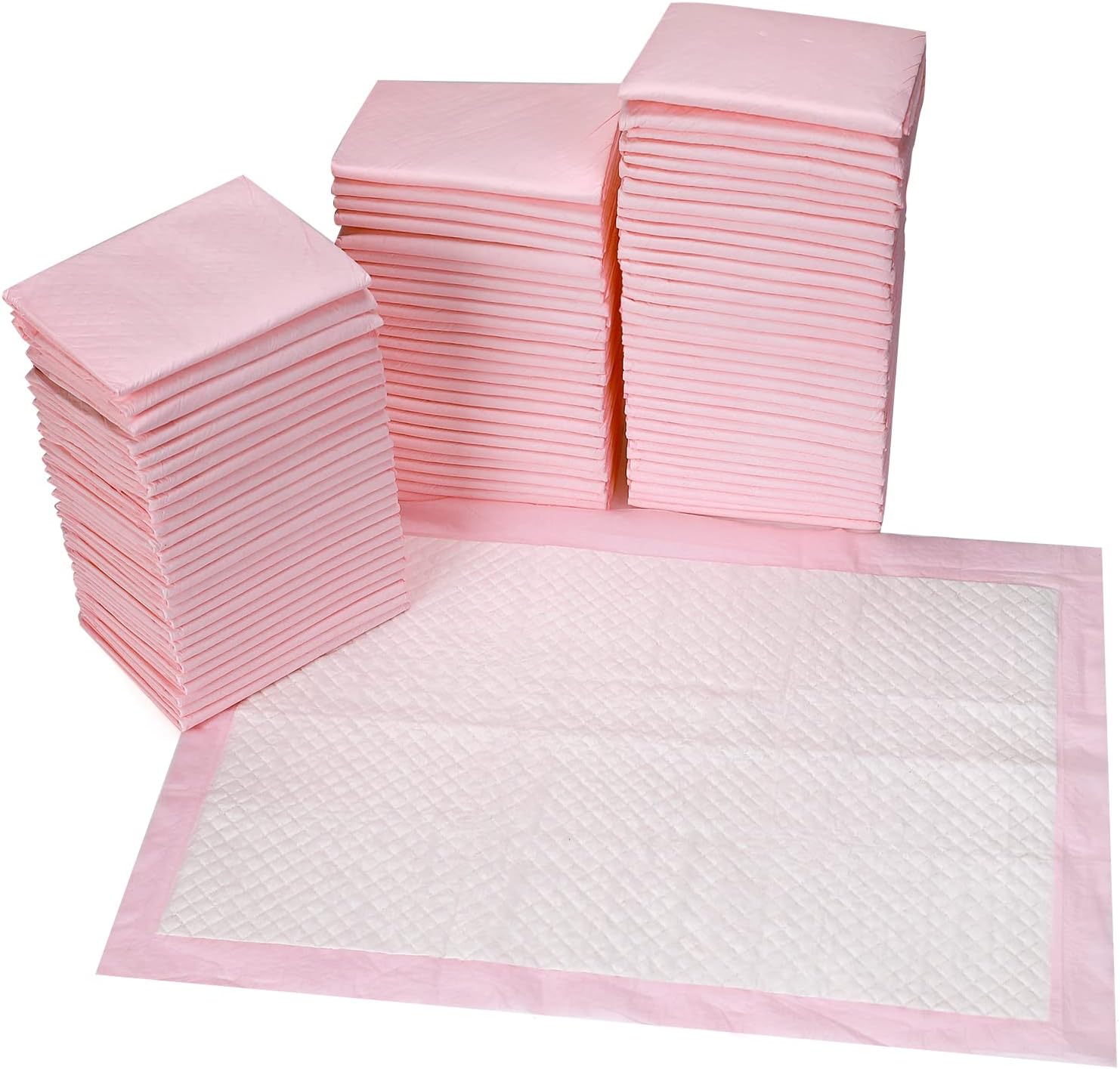 Buyockss disposable baby changing pads front view showing eighty count pink packaging.