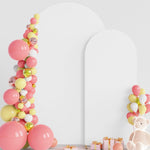 Wokceer wedding arch backdrop cover set front view showing white spandex fabric on round top stands