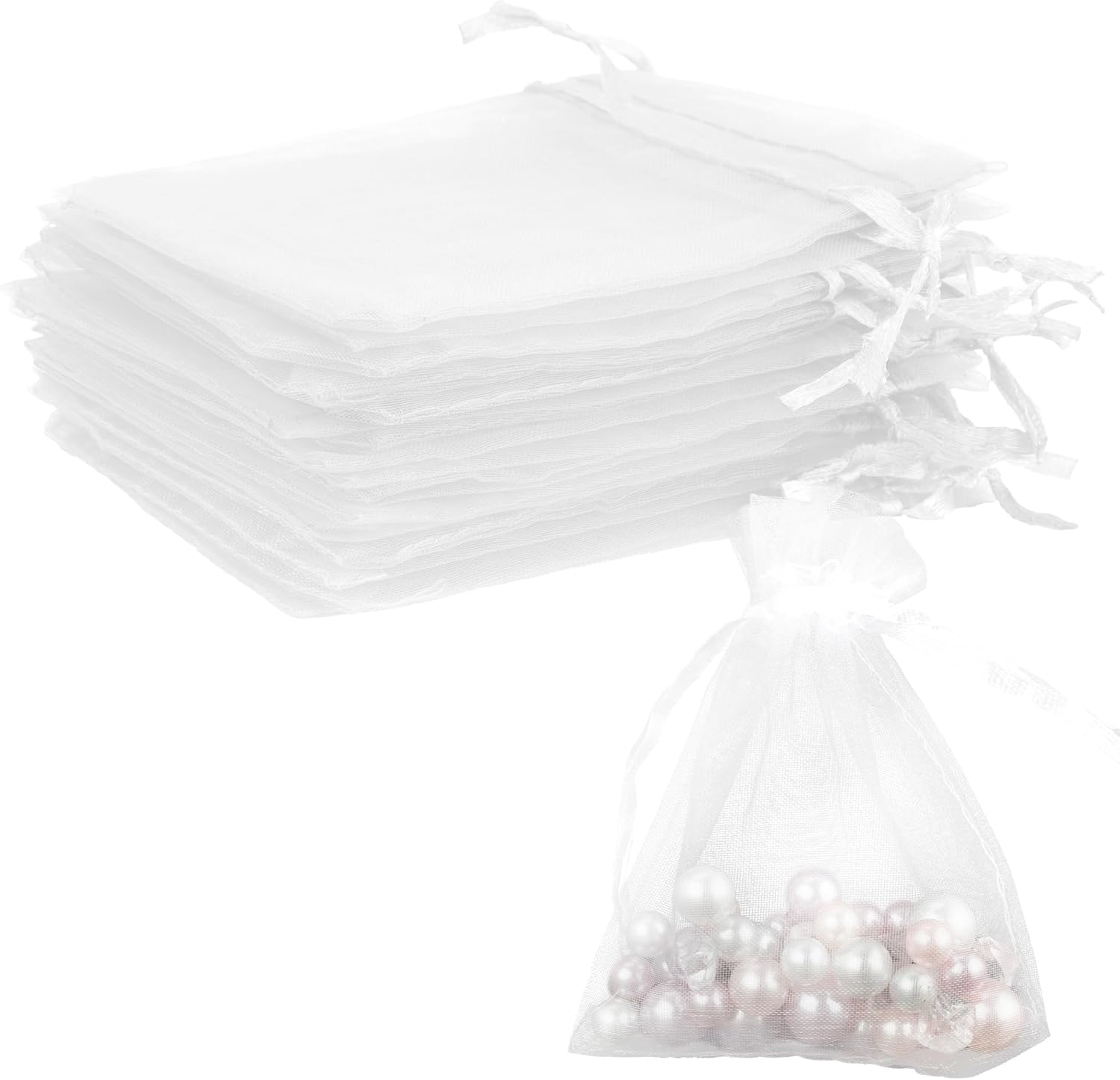 Boeiac white organza gift bags front view sheer fabric