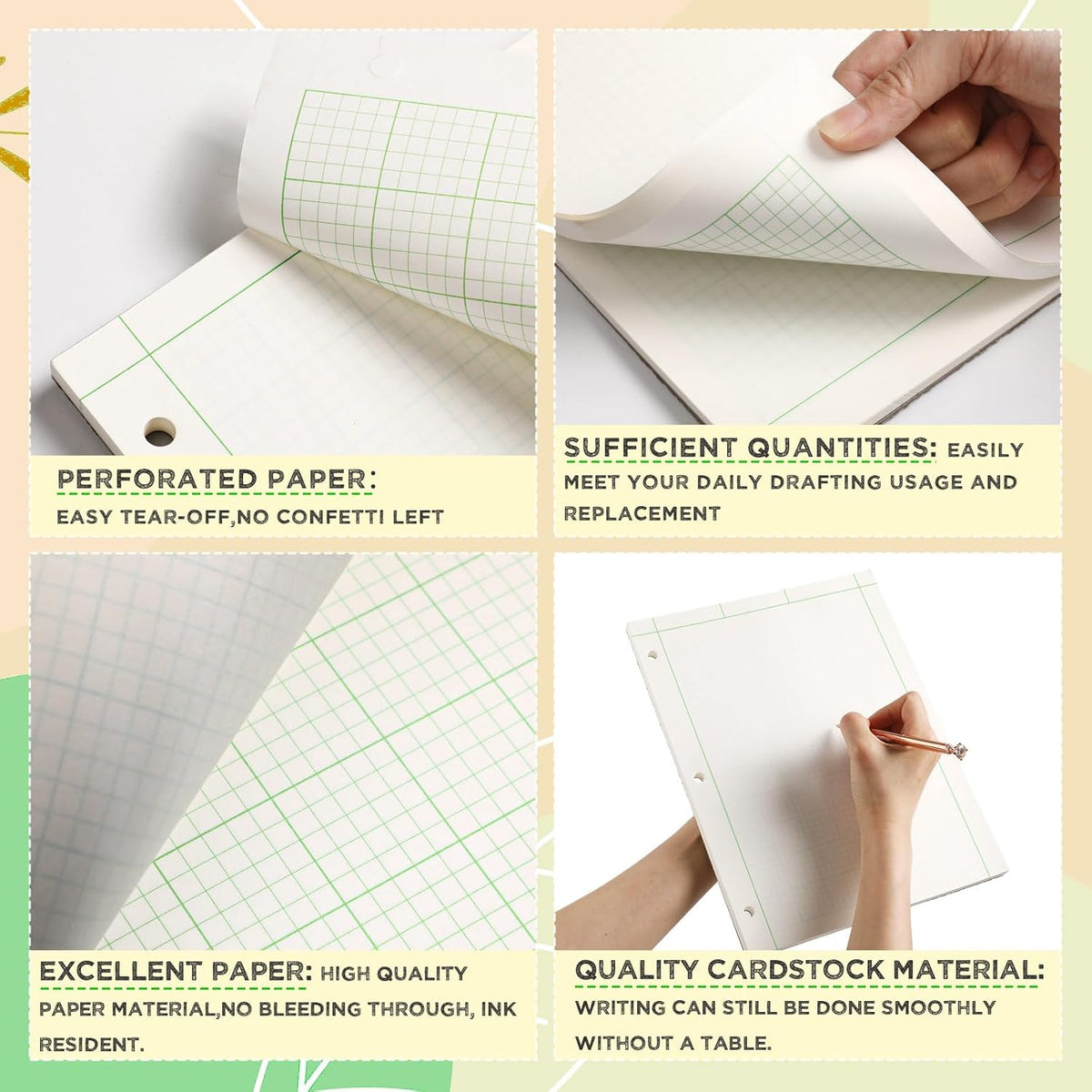 Zhanmai engineering paper close up of 5x5 quad ruled grid lines