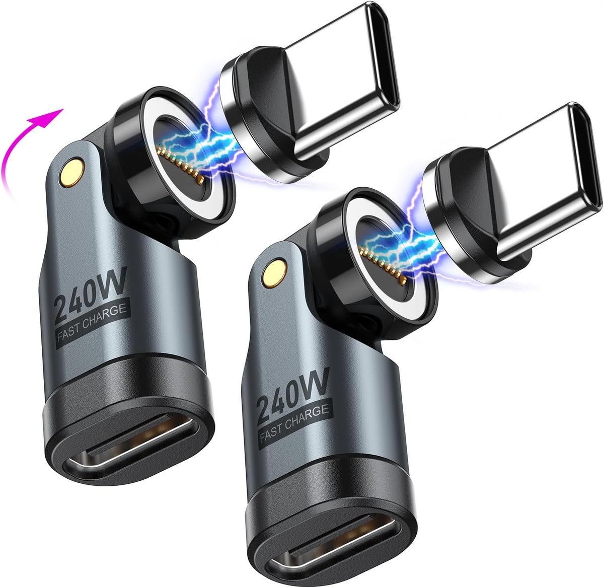 Vafoton USB C Magnetic Adapter 240W front view showing right angle design