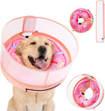 Comparison view of traditional plastic E-collar versus Mariyago inflatable recovery shield
