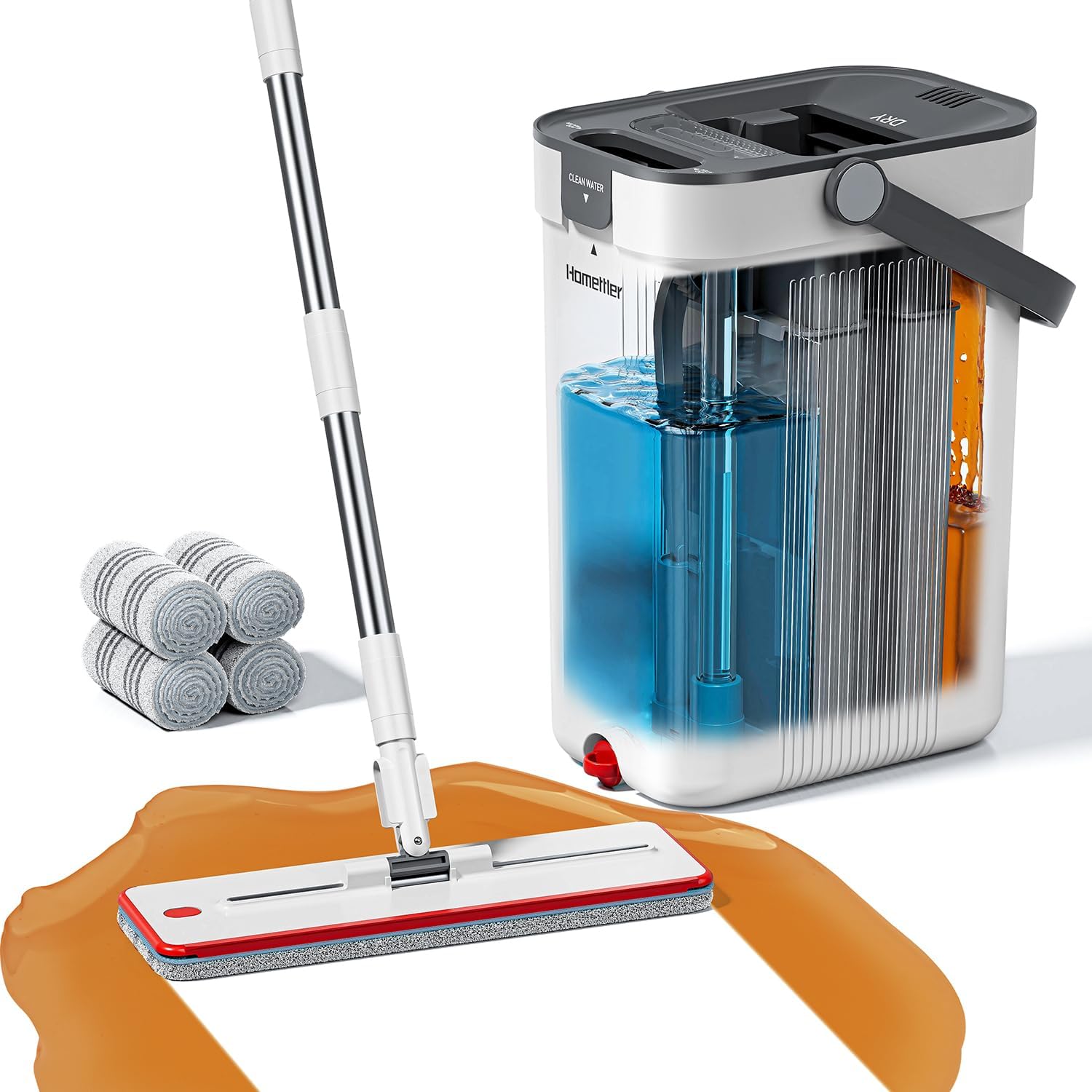 HoMettler Mop and Bucket Set front view showing separate water compartments.