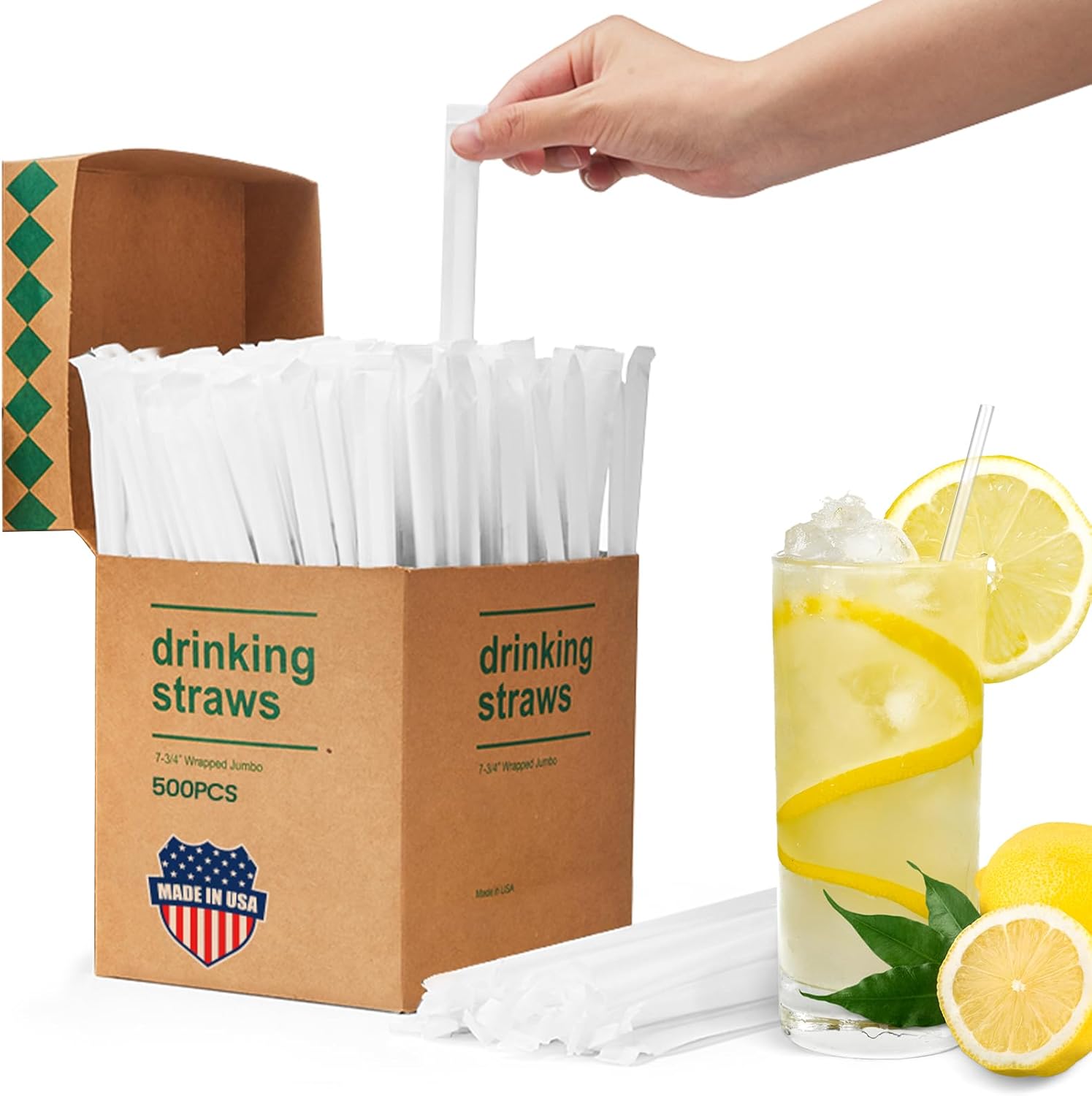 ACSTEP plastic straws pack front view showing individually wrapped clear straws