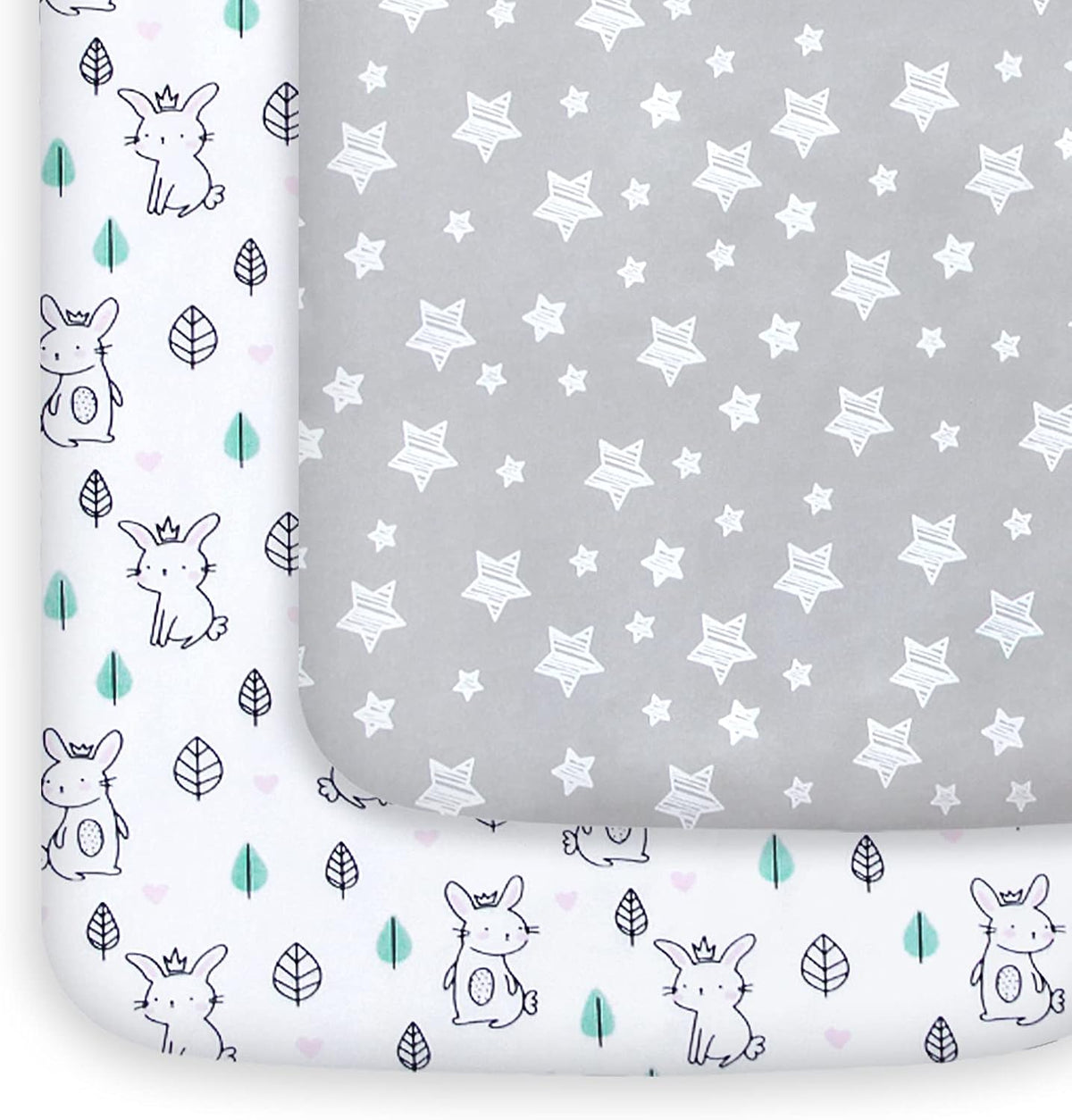 Pack and Play Sheets, 2 Pack Mini Crib Sheets, Stretchy Playard Fitted Sheet, Compatible with Graco Pack n Play, Soft and Breathable Material, Stars & Bunny - Image 1