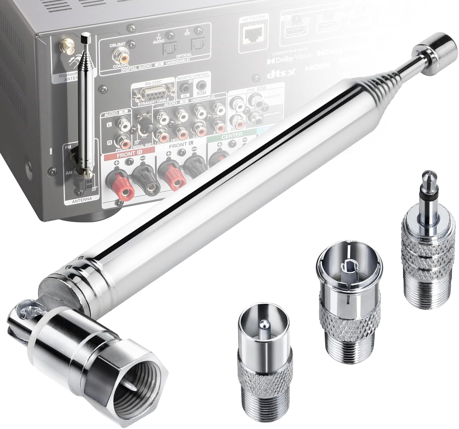 FM Radio Antenna, Ancable Indoor FM Telescopic Antenna 75 Ohm F Type Male - Image 1