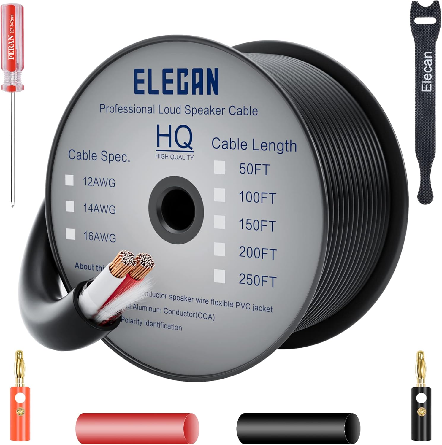 Elecan Pro Series 14/2 outdoor speaker wire spool front view