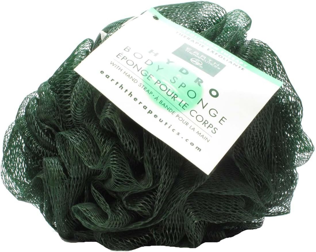 Earth Therapeutics Hydro Body Sponge front view dark green exfoliating bath sponge