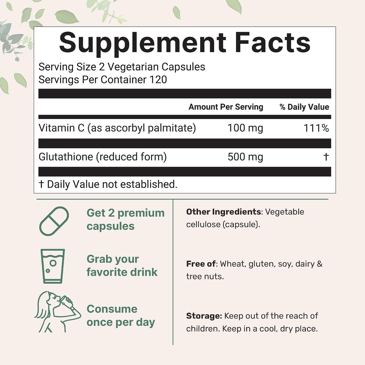 Micro Ingredients Glutathione 240 veggie capsules label details