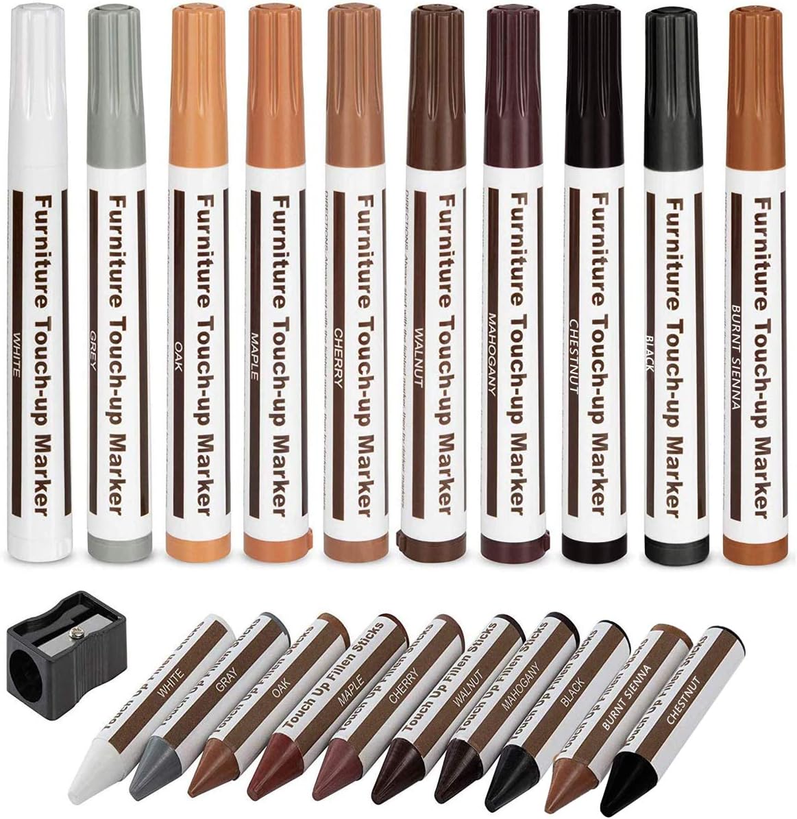 DAIXISM Furniture Repair Kit front view featuring twenty-one piece wood marker and wax stick set for scratch repair.
