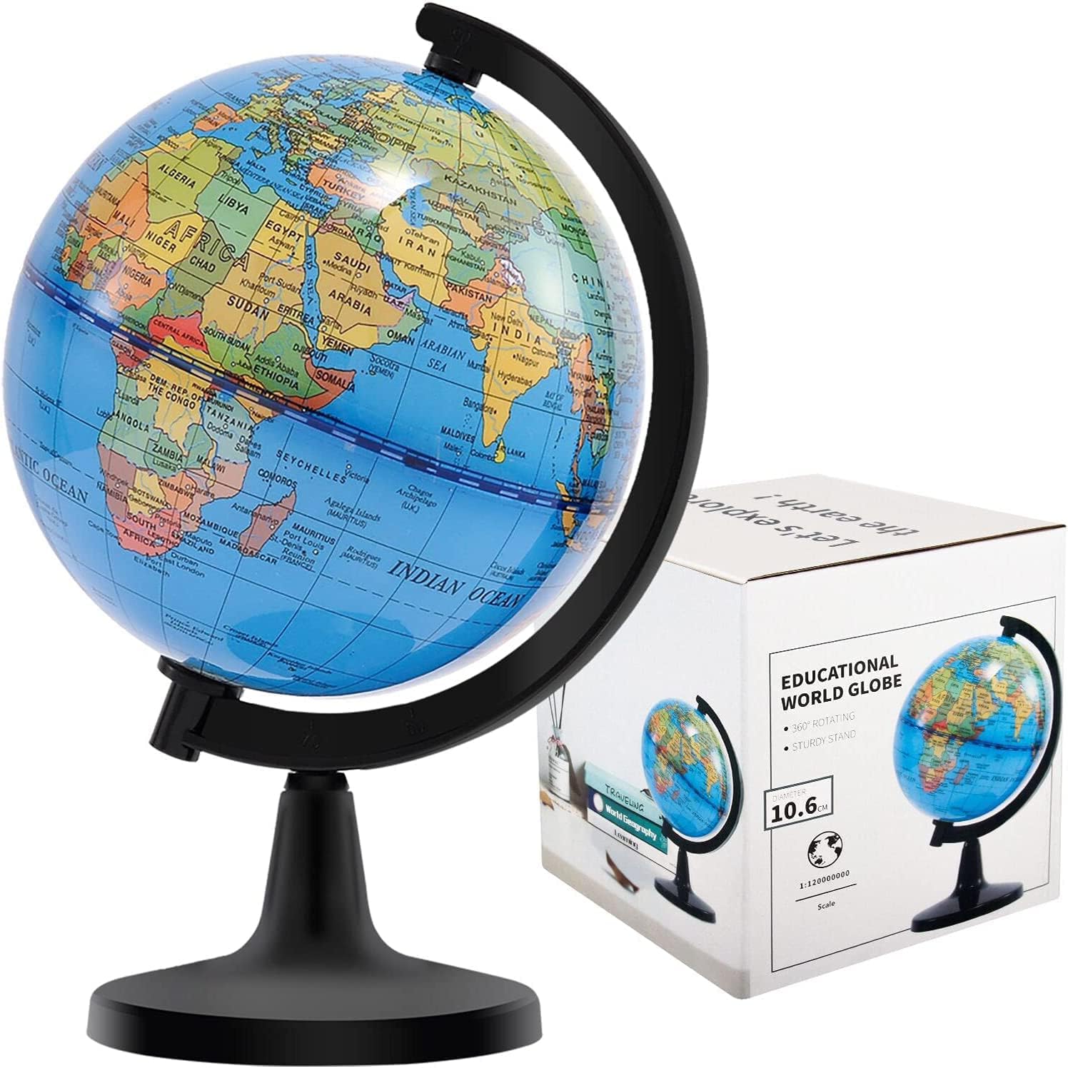 Wizdar 4 inch educational world globe front view