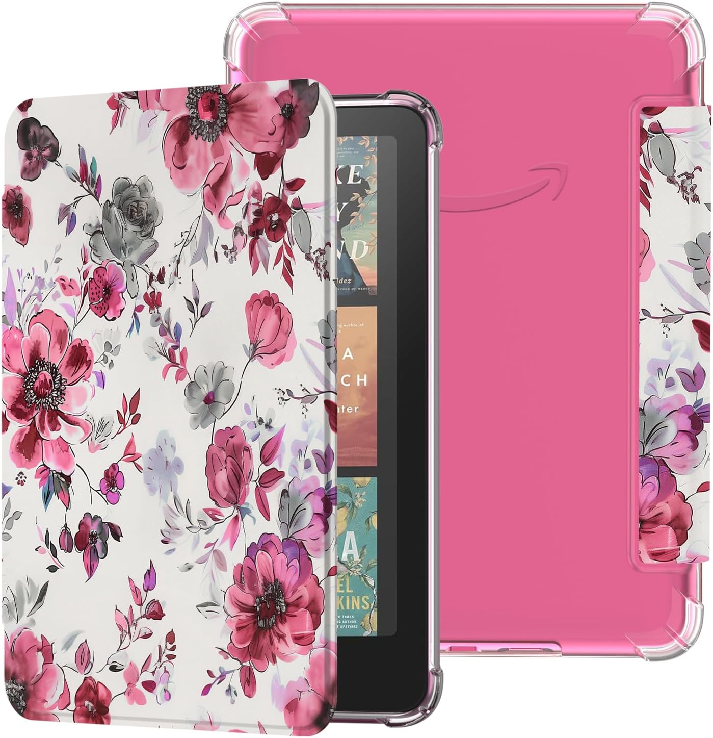 Famavala Transparent Case for 7" Amazon Kindle Paperwhite Signature Edition (12th Generation, 2024 Release) and Kindle Colorsoft Signature Edition (1st Gen), Clear Back Cover (Rose Floral) - Image 1