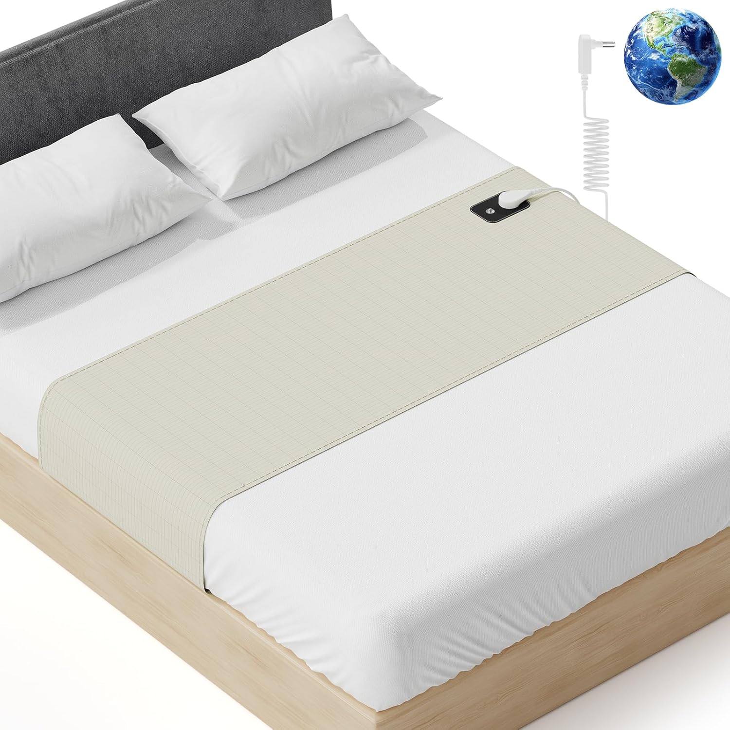Zengrounded grounding bed sheet front view showing organic cotton texture and grounding cord connection