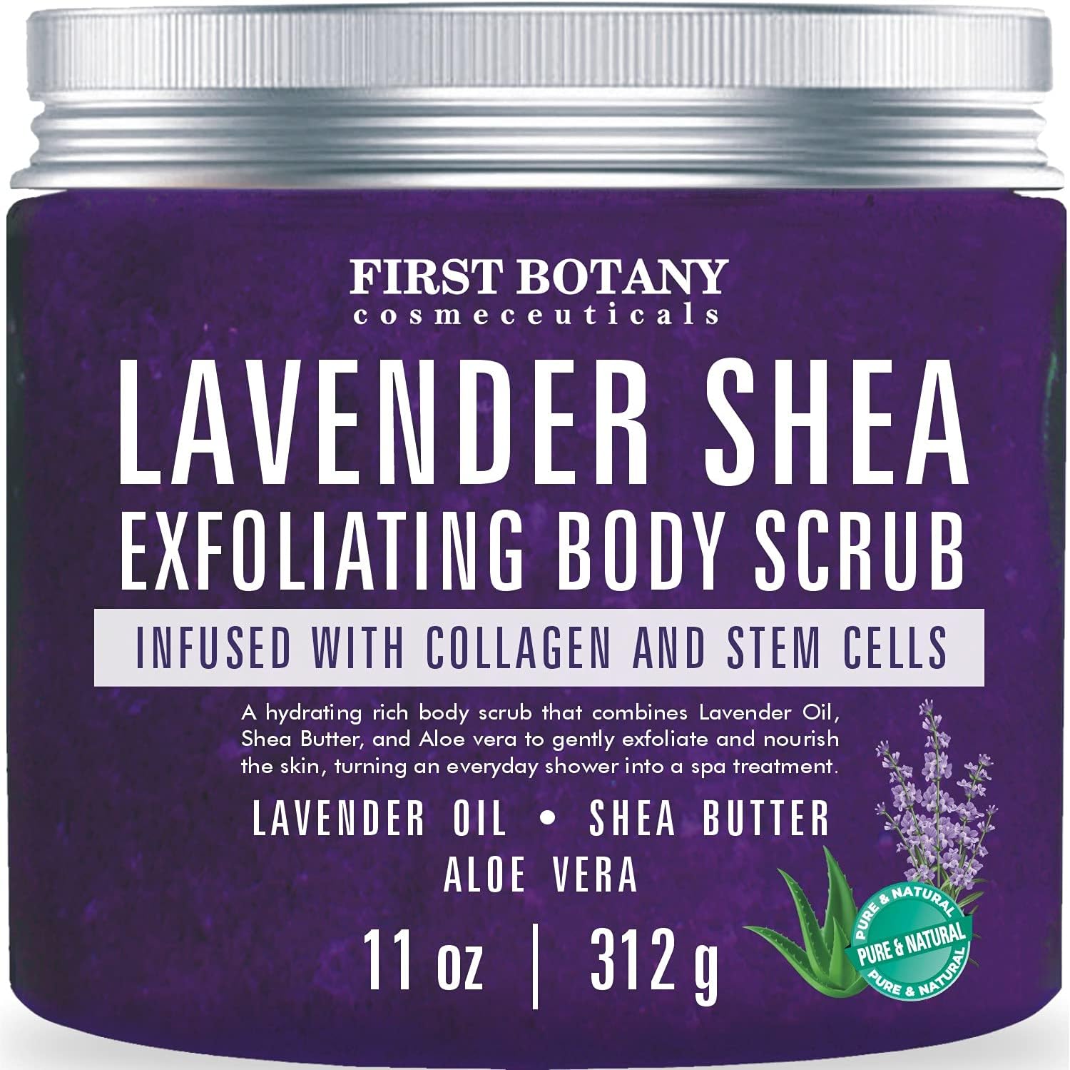 First Botany Lavender Salt Body Scrub container front view for natural skin exfoliation.