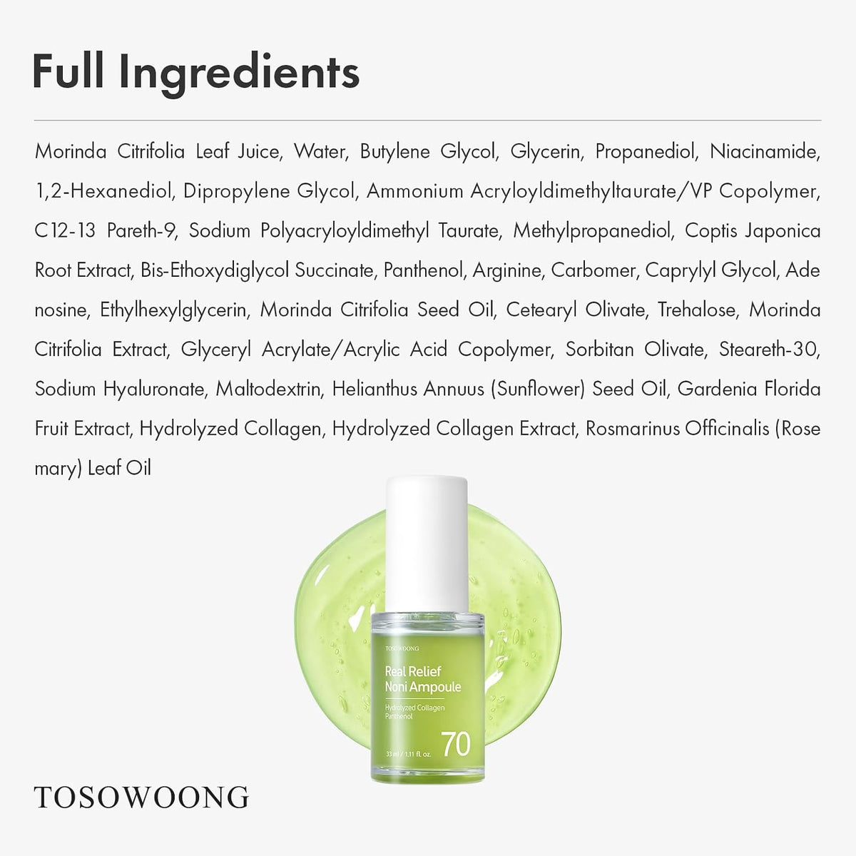 Tosowoong Real Relief Noni Ampoule close up label detail