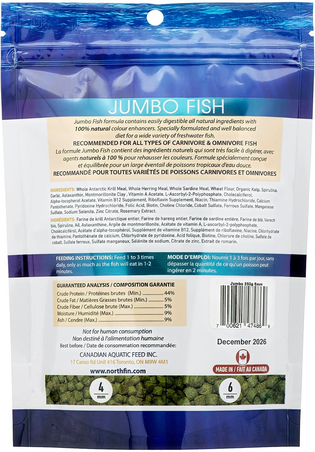 Northfin Jumbo Fish Food pellet size showcase