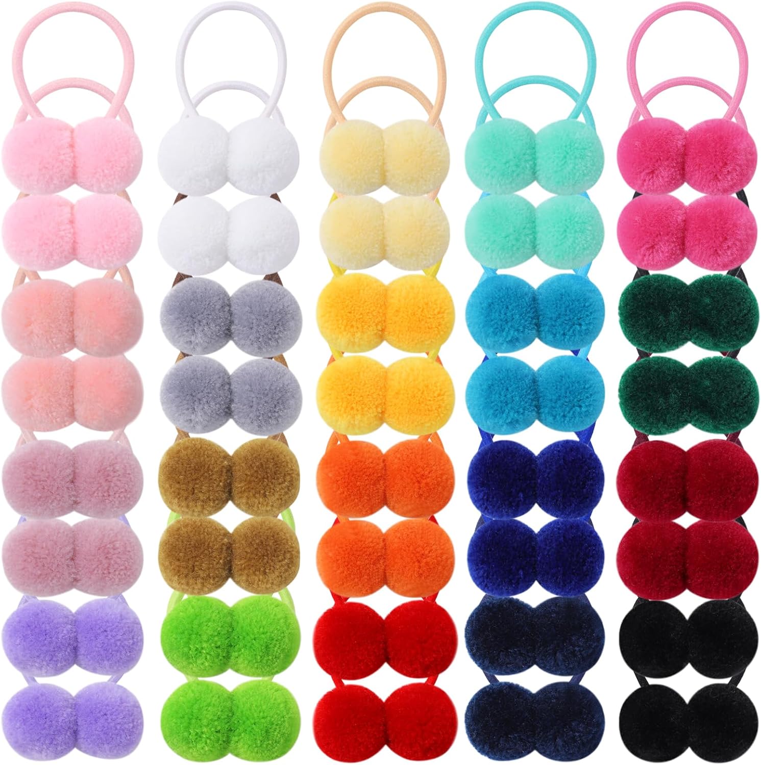 Choicbaby 40 pieces fluffy pom ball hair ties front view