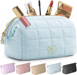 BLOOMORA Quilted Pink Makeup Bag for Women, Travel Toiletry Bag with Wide-Open Top & Zipper Pouch, Travel Makeup Case Organizer with Internal Pockets, Puffy Cosmetic Pouch for Everyday Essentials - Image 10