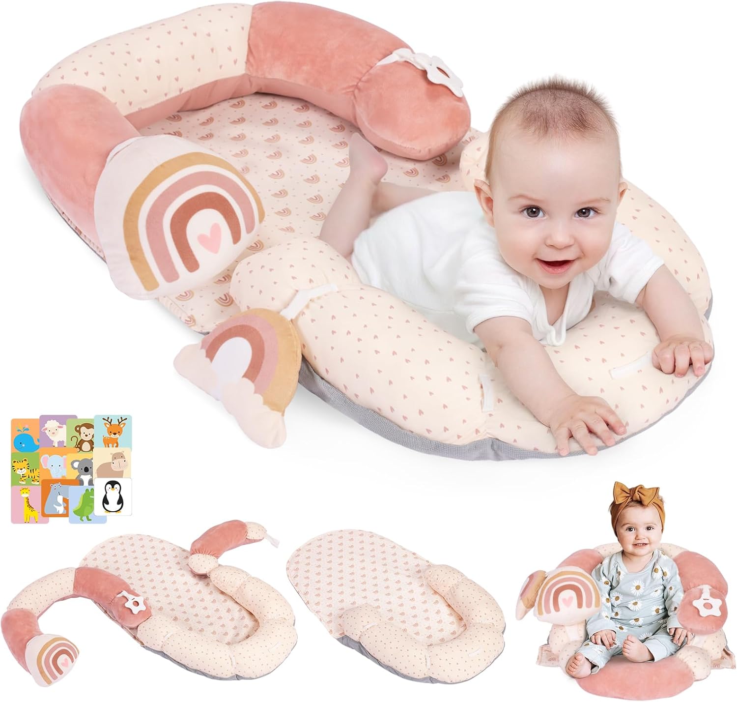 Foryoomi 4 in 1 Tummy Time Mat front view rainbow design