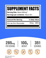 BulkSupplements Zinc Gluconate 100 gram packaging