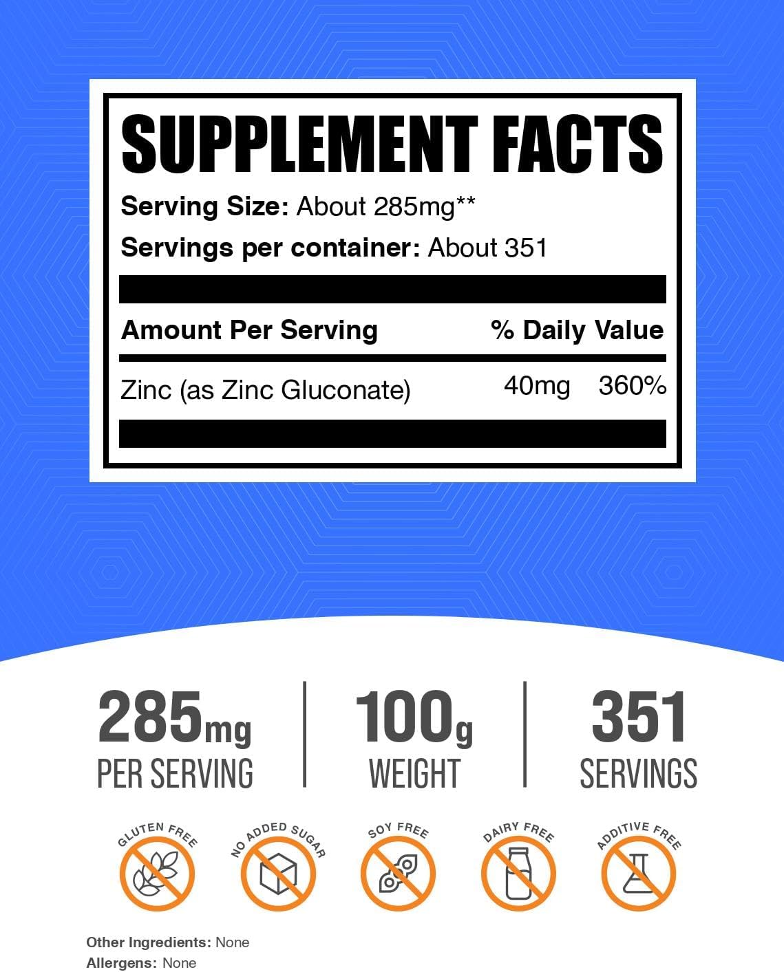 BulkSupplements Zinc Gluconate 100 gram packaging