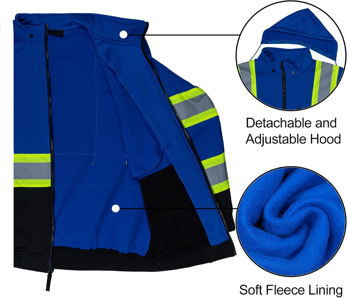 FONIRRA hi vis fleece hoodie zipper and chest pocket detail
