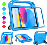 BMOUO kids case for iPad 10th generation front view in bright blue color showing built in screen protector