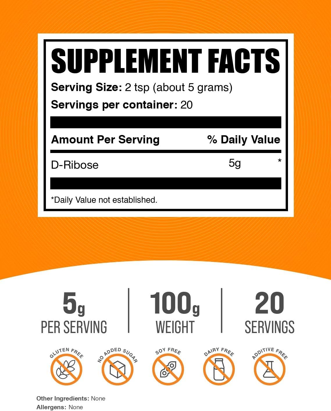 BulkSupplements D-Ribose powder dietary supplement label