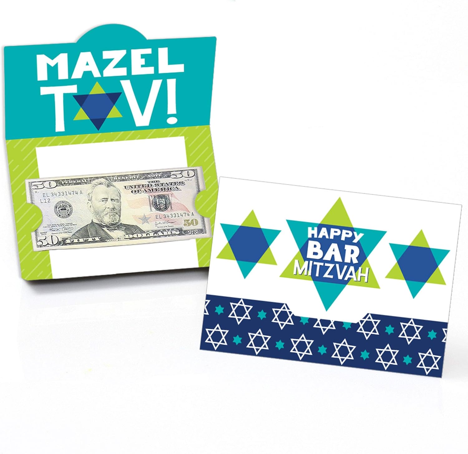 Big Dot of Happiness Blue Bar Mitzvah money holder front view