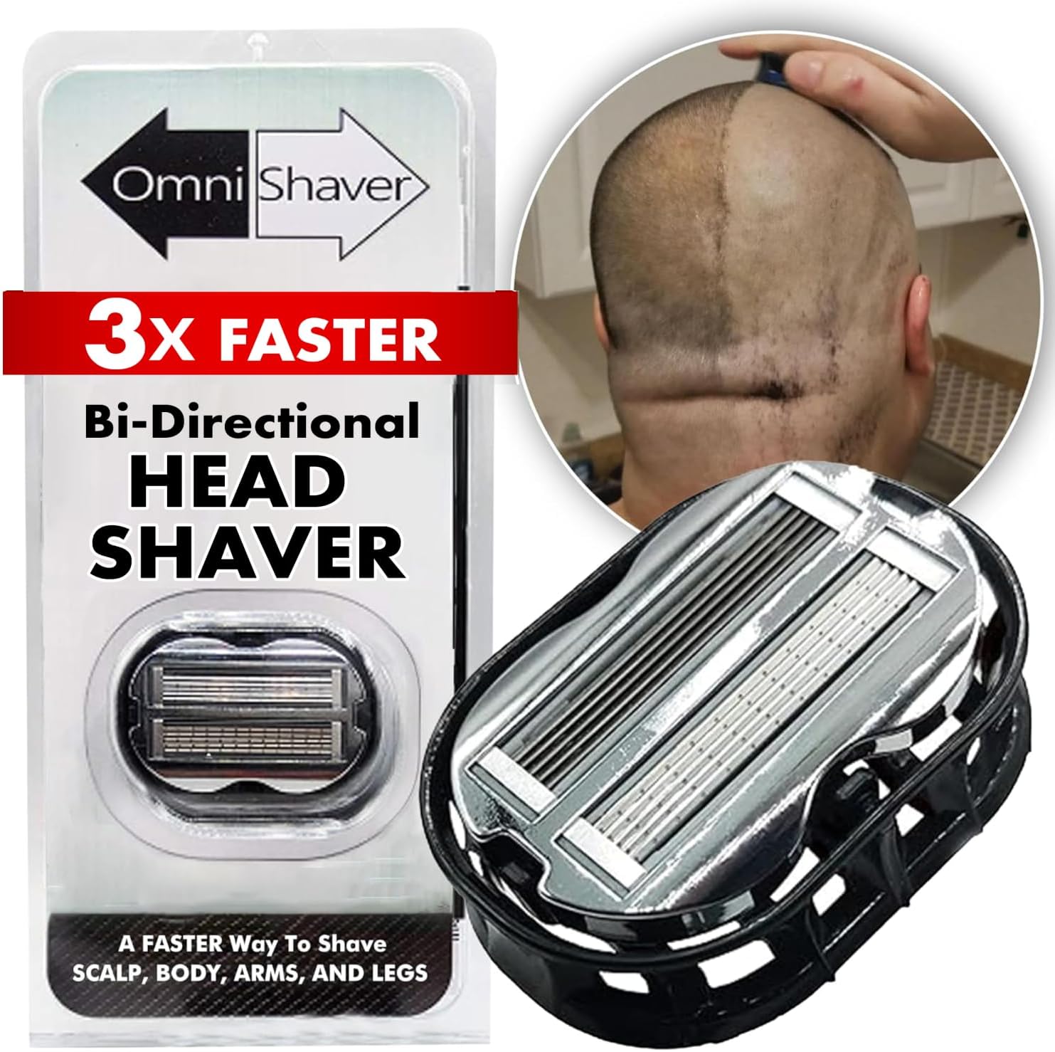 OmniShaver Premium bi directional head razor front view for fast body grooming