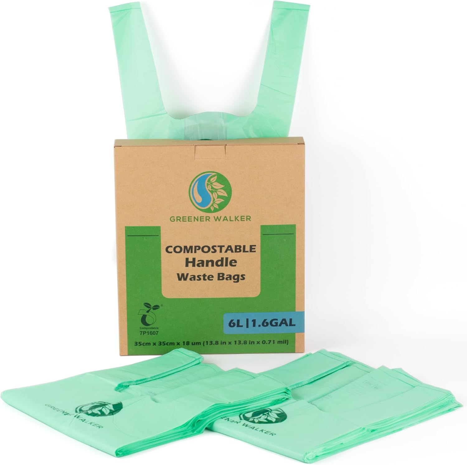 Greener Walker 100 Percent Compostable Trash Bags 6 Liters front view eco friendly kitchen waste liners