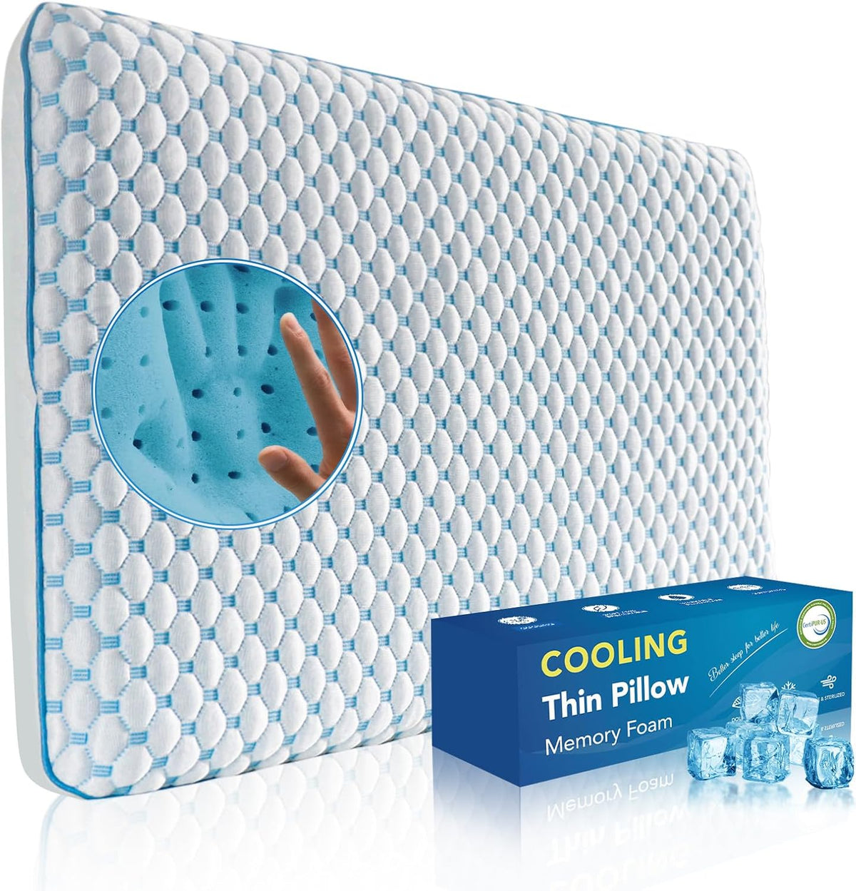 Flat Pillow for Stomach and Back Sleepers, Ultra Thin Pillow for Sleeping, Cooling Gel Slim Stomach Sleeping Pillows for Shoulder Neck Pain Relief, Low Profile Memory Foam Pillows 2.75-inches - Image 11