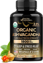 Nutraharmony organic ashwagandha supplement bottle front view