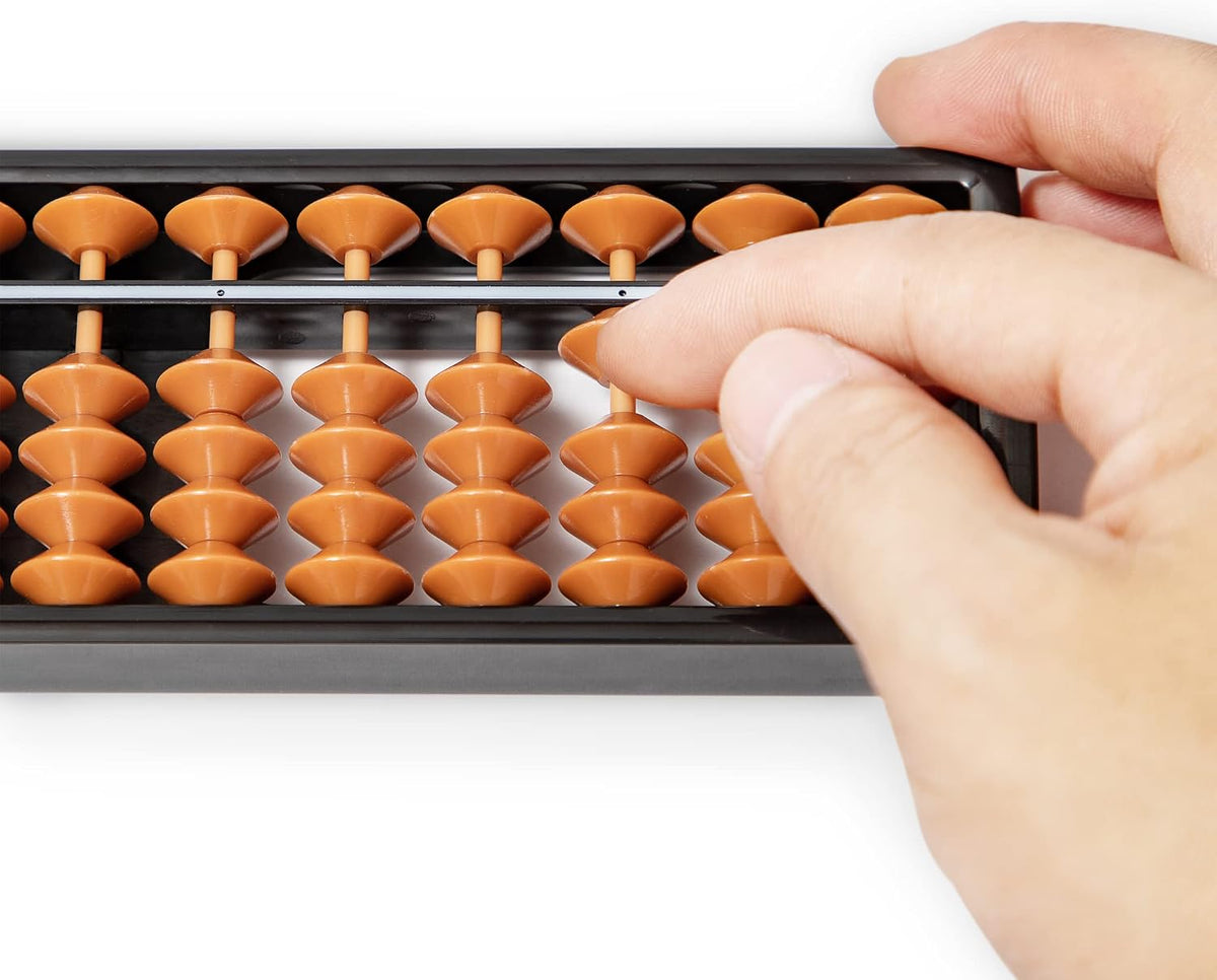 Side angle view of the durable plastic frame of the 20 cm abacus