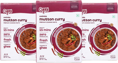 CURRYiT Andhra Mutton Masala Curry Paste 120g (Pack of 3) | Cook in 15 mins | Just add Fresh Chicken, Mutton, Fish | Made with Ghee | No Preservatives | Enjoy with Rice | Indian Masala Wet Marinade - Image 1