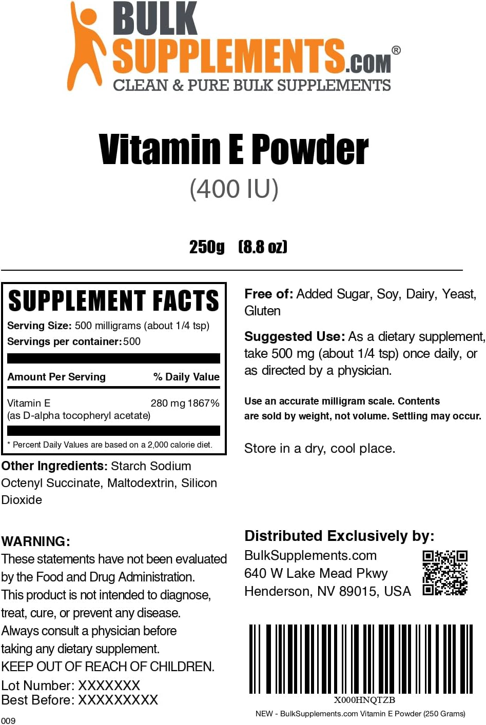 BulkSupplements Vitamin E powder being measured for daily dietary use